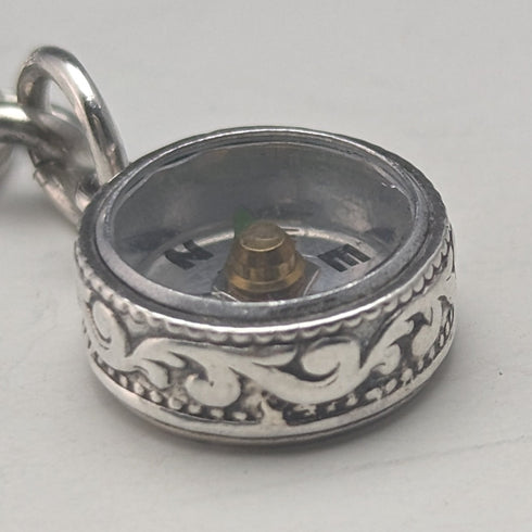 Circa 1890 British Antique Sterling Silver Albert Chain 25g Sterling Silver Compass Fob